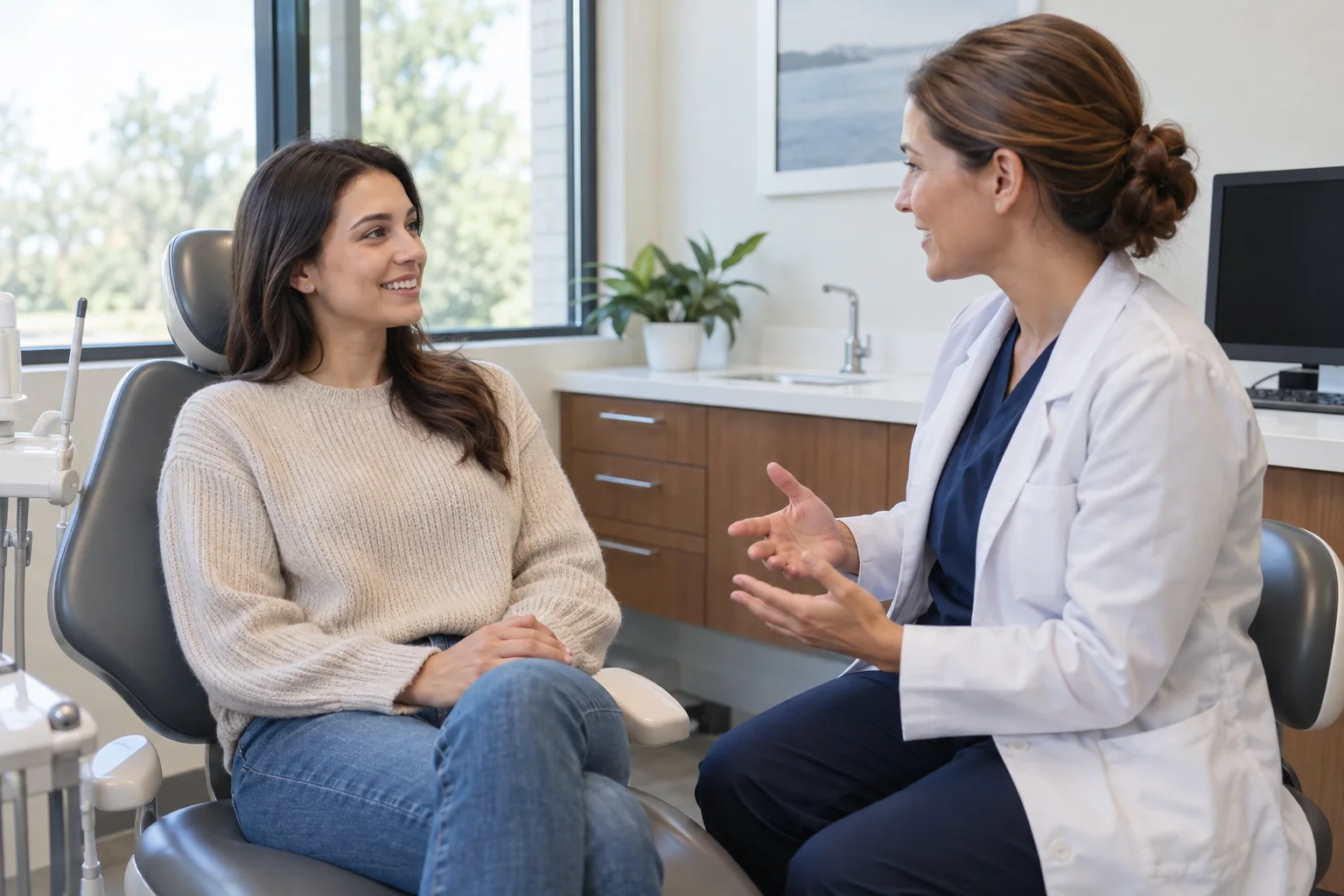 Patient discussing dental-care options during a consultation